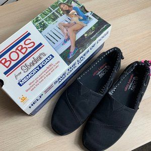 BOBS BY SKECHERS Black CANVAS 9.5 WIDE Shoes Flats